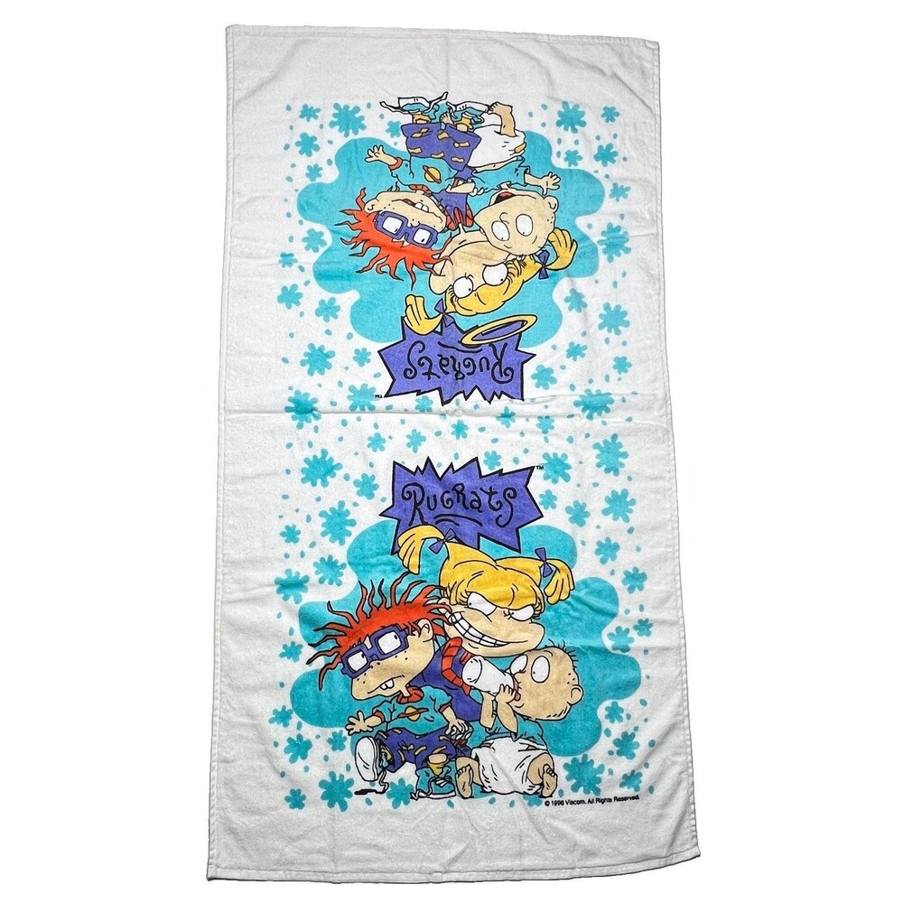 Vintage 90s Nickelodeon Rugrats Beach Towel Franco 1996 23x42” New Old Stock